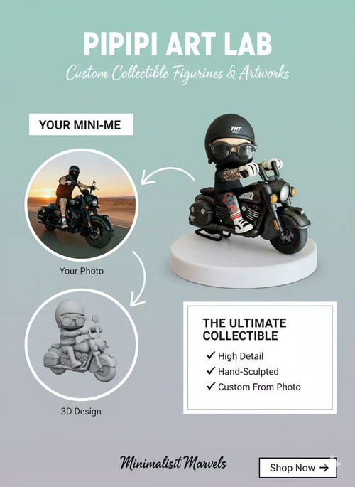 Custom Chibi Biker Figure - Personalized Motorcycle Rider Cake Topper - 3D Printed & Hand-Painted Mini Me - Unique Birthday Gift for Him/Riders - Bespoke Adventure Memorial - PiPiPi Art Lab