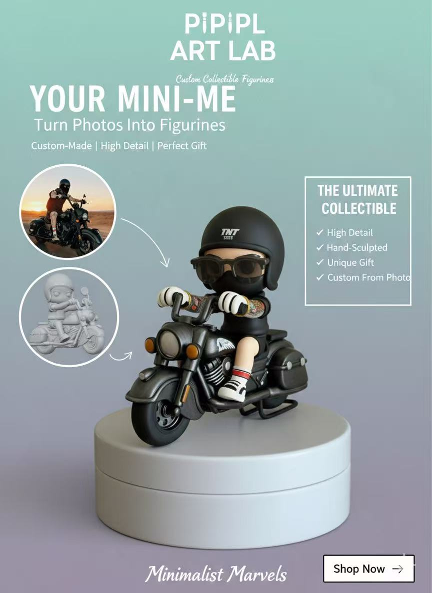 Custom Chibi Biker Figure - Personalized Motorcycle Rider Cake Topper - 3D Printed & Hand-Painted Mini Me - Unique Birthday Gift for Him/Riders - Bespoke Adventure Memorial - PiPiPi Art Lab