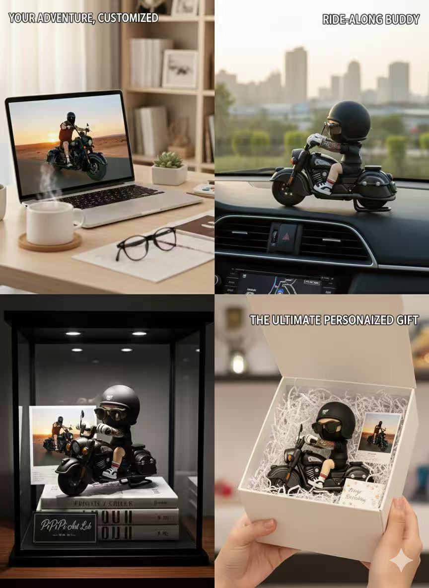 Custom Chibi Biker Figure - Personalized Motorcycle Rider Cake Topper - 3D Printed & Hand-Painted Mini Me - Unique Birthday Gift for Him/Riders - Bespoke Adventure Memorial - PiPiPi Art Lab