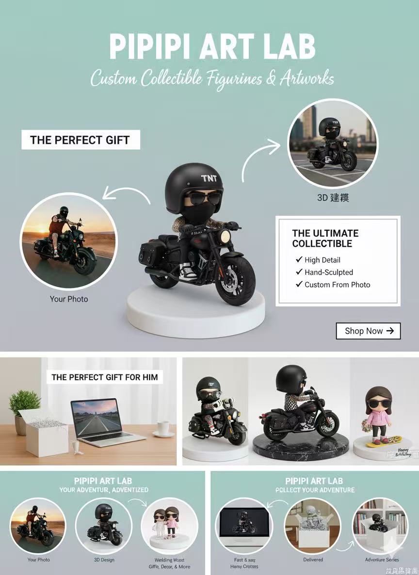 Custom Chibi Biker Figure - Personalized Motorcycle Rider Cake Topper - 3D Printed & Hand-Painted Mini Me - Unique Birthday Gift for Him/Riders - Bespoke Adventure Memorial - PiPiPi Art Lab