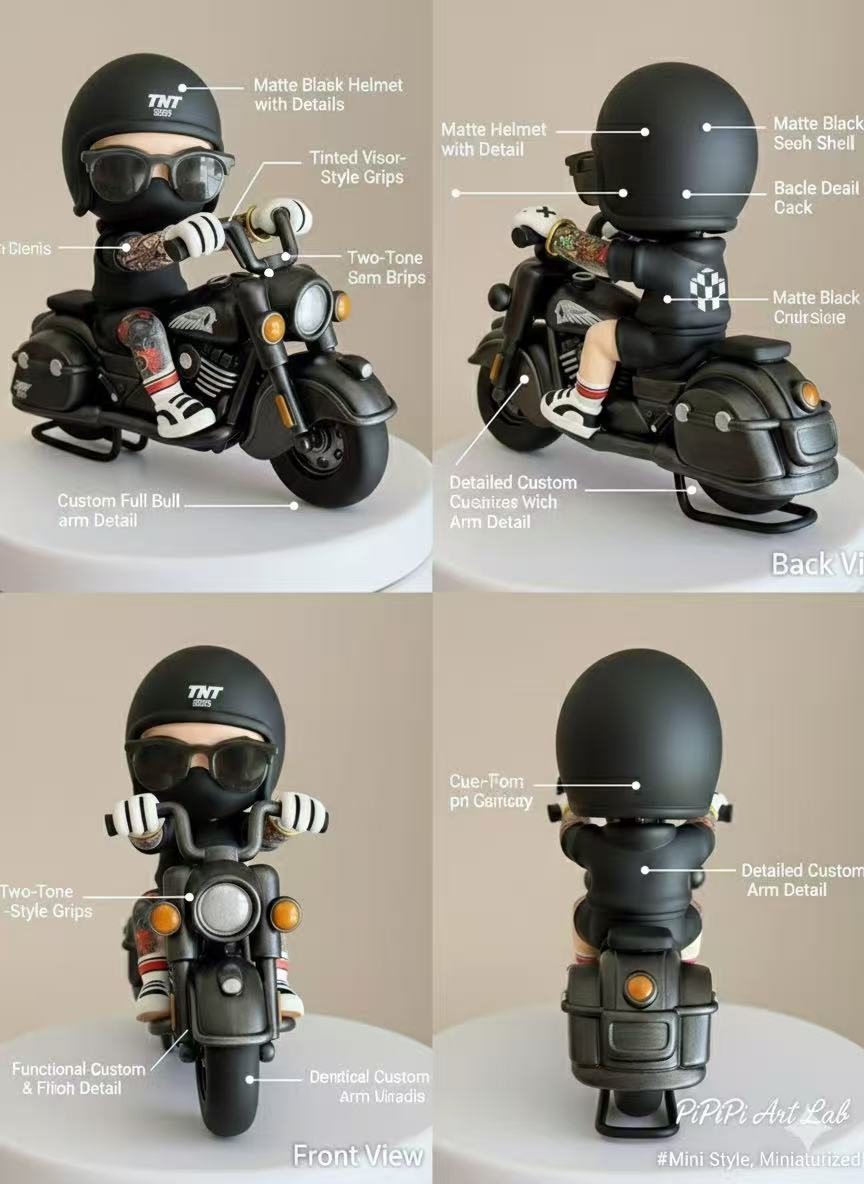Custom Chibi Biker Figure - Personalized Motorcycle Rider Cake Topper - 3D Printed & Hand-Painted Mini Me - Unique Birthday Gift for Him/Riders - Bespoke Adventure Memorial - PiPiPi Art Lab